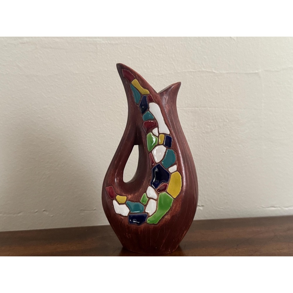 MCM Keramos Hand Painted Vase Made in Israel with Ceramic Mosaic Tiles MCM